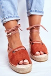 Espadryle Damskie Na Platformie Lniane Pomarańczowe Monacoz