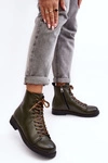 Skórzane Botki Trzewiki Damskie Zielone Ethel