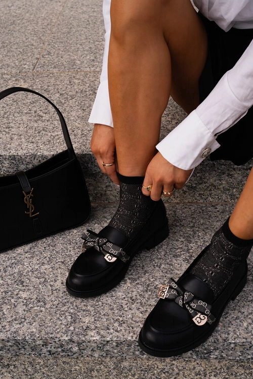 Damskie Mokasyny Z Kokardą S.Barski HY42-331 Czarne