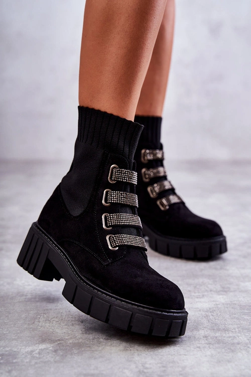 Zamszowe Wsuwane Botki Skarpetkowe Czarne Hope