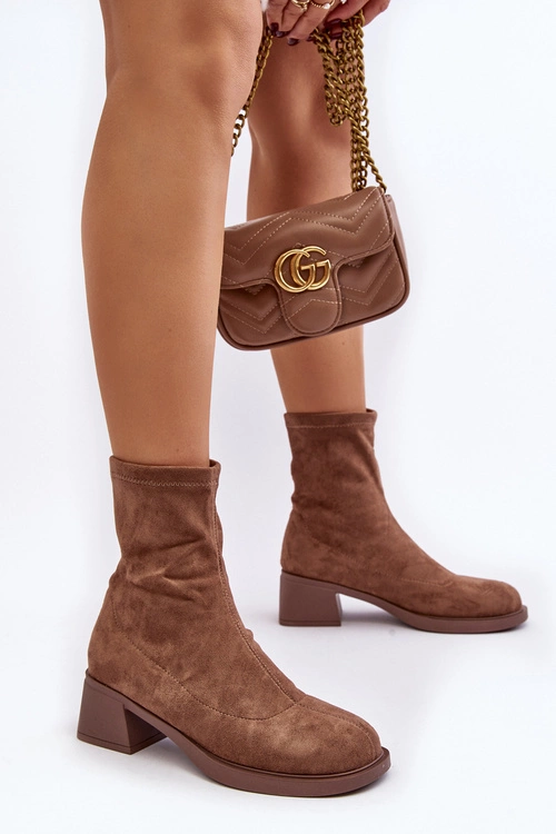 Botki Damskie Na Niskim Obcasie Brązowe Aphroteia