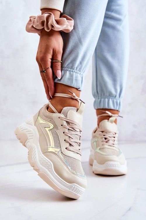 Damskie Błyszczące Sneakersy Beżowe Callisto