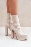 Botki Na Wysokim Obcasie Słupku I Platformie Jasnobeżowe Tennira