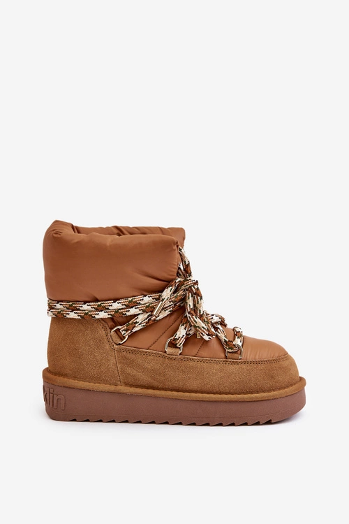 Zamszowe Śniegowce Damskie Z Grubym Sznurowaniem D.Franklin DFSH375003 Brązowe