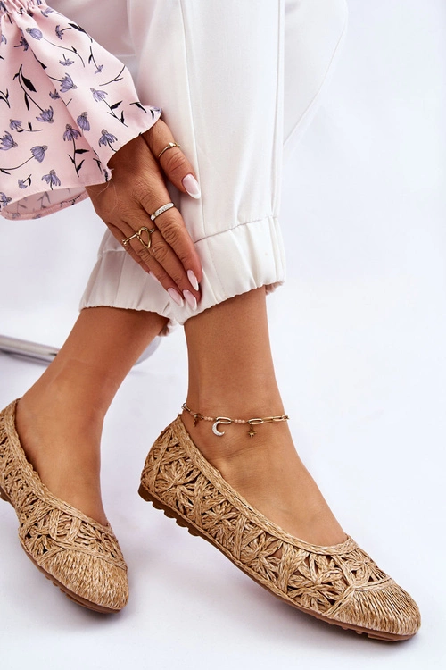 Ażurowe Modne Baleriny Beżowe Thiago