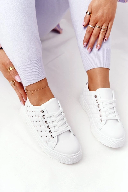 Damskie Tenisówki Z Pikowaniem Biało-Srebrne Fondness