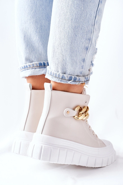 Wysokie Trampki Na Platformie Beżowe La Rocca