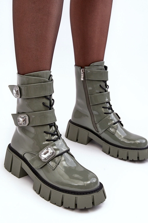 Workery Botki Damskie Lakierowane Zielone S.Barski MR870-61