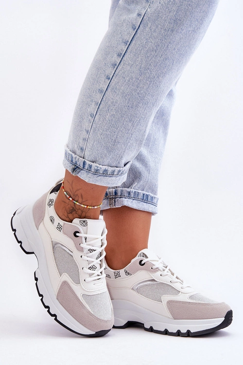 Sznurowane Buty Sportowe Na Platformie Białe Escape