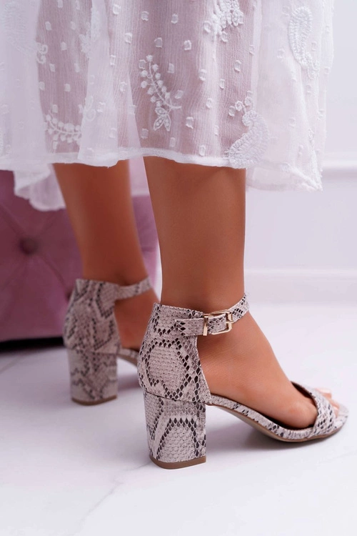 Sandały Damskie Na Słupku Skóra Węża Denerle