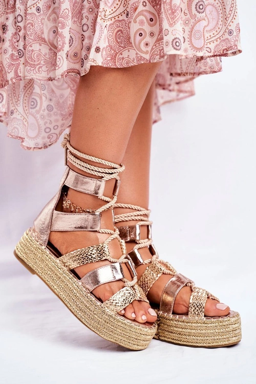 Sandałki Damskie Na Platformie Espadrylu Złote Eromica