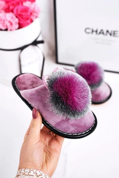 Dziecięce Klapki Papcie Z Pomponem Fioletowe Cinderella