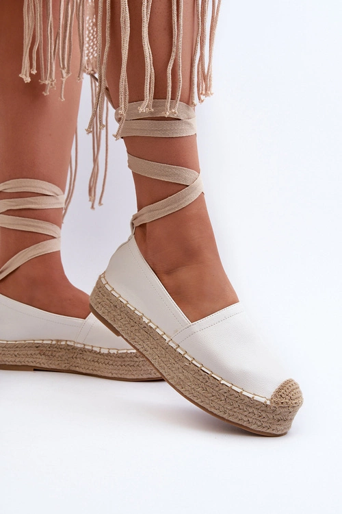 Espadryle Damskie Wiązane Na Platformie Z Plecionką Białe Tailesse