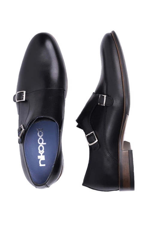 Półbuty Męskie Skórzane Monk Nikopol Czarne 1720
