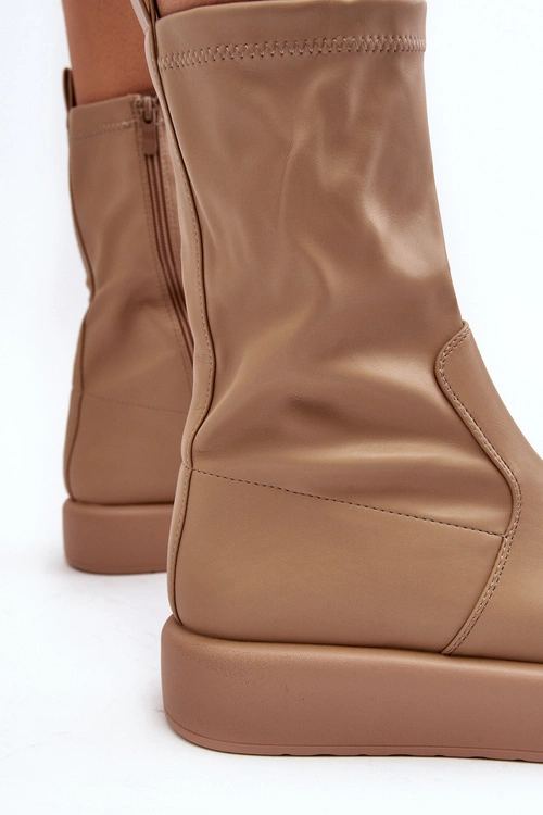 Damskie Botki Na Platformie Ekoskóra Beżowe Algedi