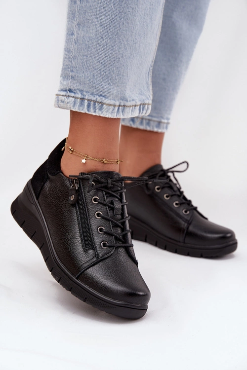 Skórzane Półbuty Damskie Na Koturnie Vinceza 39964 Czarne