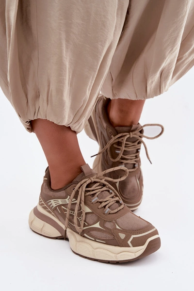 Buty Sportowe Sneakersy Na Platformie Brązowe Wanda
