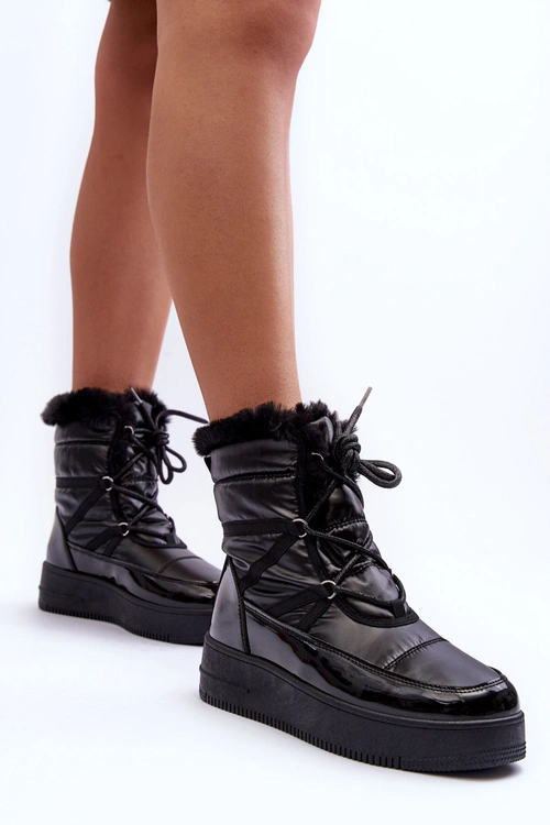 Śniegowce Sznurowane Damskie Z Futerkiem Czarne Lexxina