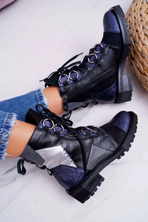 Botki Damskie Skórzane Trzewiki Maciejka Granatowe 04184-17/00-3