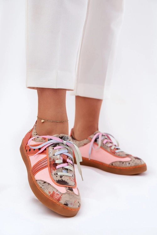 Skórzane Sneakersy Damskie Maciejka 06840-18 Pomarańczowe