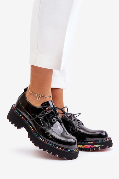 Lakierowane Półbuty Damskie Sznurowane Artiker 55C0497 Czarne