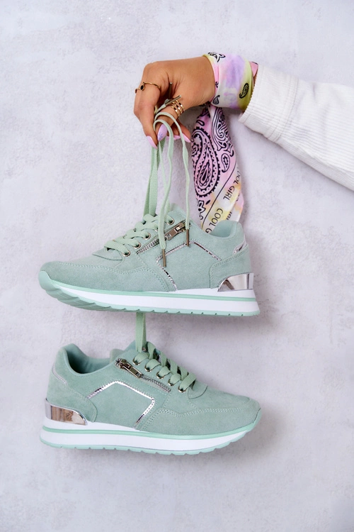 Zamszowe Buty Sportowe Na Platformie Jasnozielone Riverside