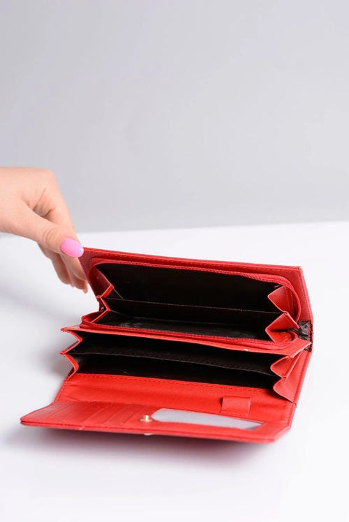 Duży Damski Czerwony Portfel Serduszko