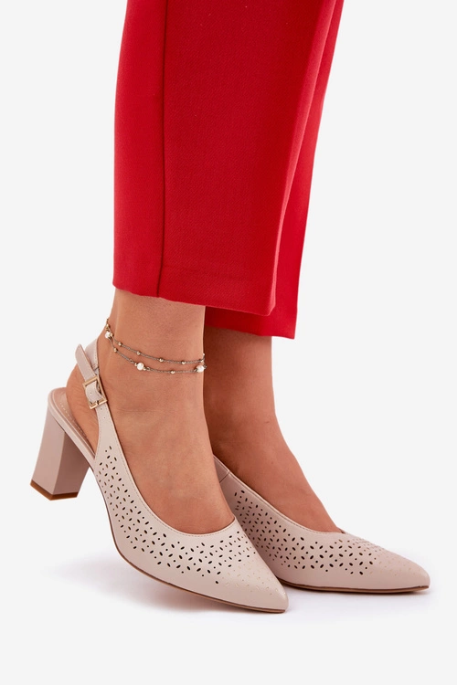 Ażurowe Sandały Ze Szpiczastymi Noskami Na Słupku Sergio Leone SK163 Beżowe