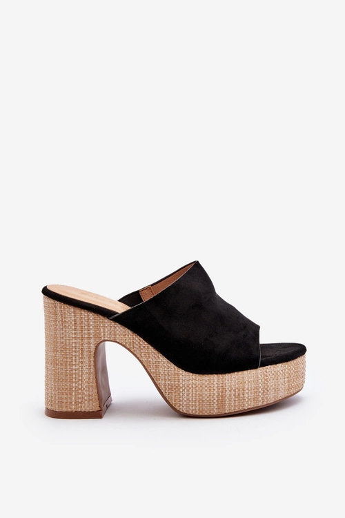 Klapki Damskie Na Obcasie Słupku Czarne Siobhan