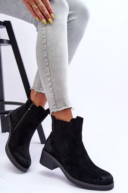 Klasyczne Zamszowe Botki Damskie Czarne Metanassa