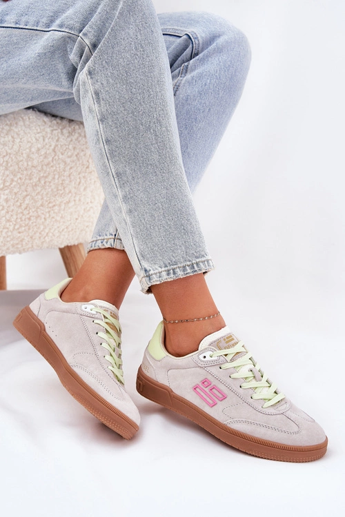 Zamszowe Buty Sportowe Sneakersy Damskie D.Franklin DFSH387005 Zgaszona Biel