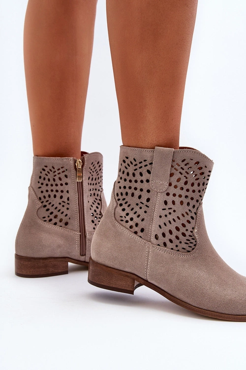 Zazoo 3305/2 Damskie Ażurowe Botki Cappuccino