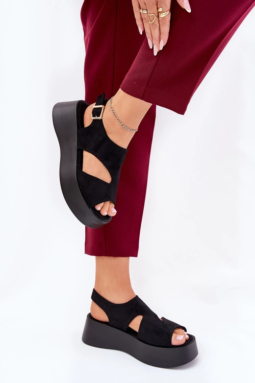 Sandały Damskie Na Platformie Eko Zamszowe Czarne Karonia