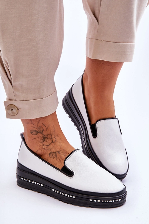 Wsuwane Skórzane Trampki Na Platformie Białe Madeline