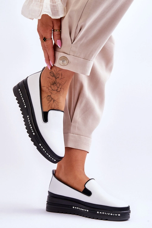 Wsuwane Skórzane Trampki Na Platformie Białe Madeline