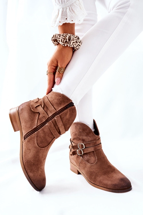 Zamszowe Damskie Botki Ocieplane Beżowe Castlerock