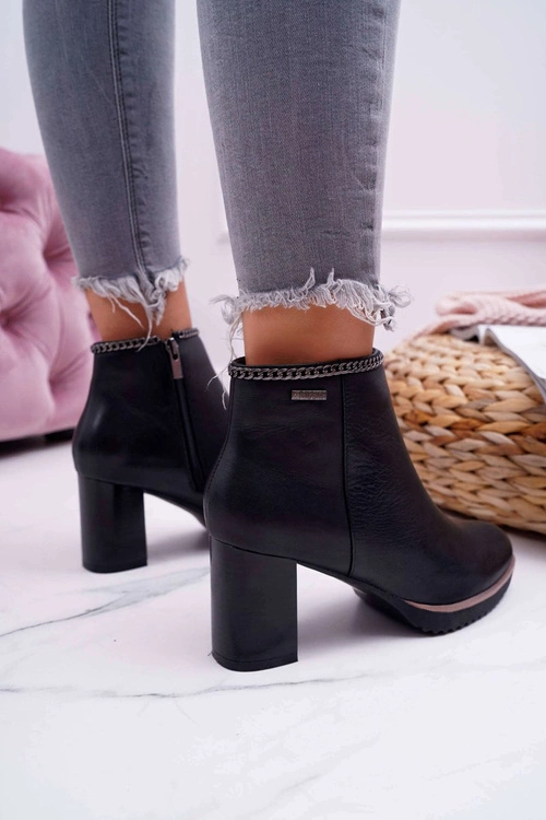 Botki Damskie Na Obcasie Skóra Big Star Czarne BB274618