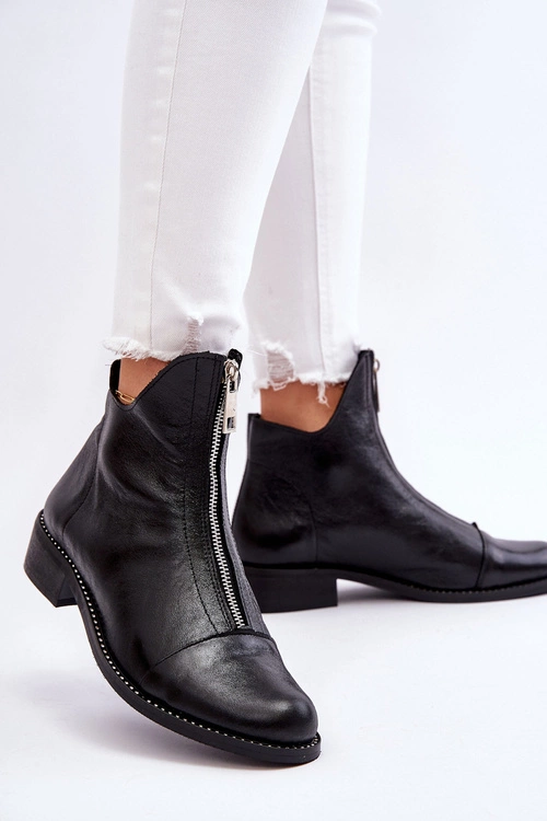 Skórzane Botki Na Suwak Nicole 2785/037 Czarne