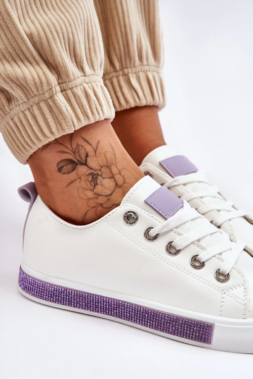 Niskie Trampki Damskie Z Dżetami Biało-Fioletowe Demira