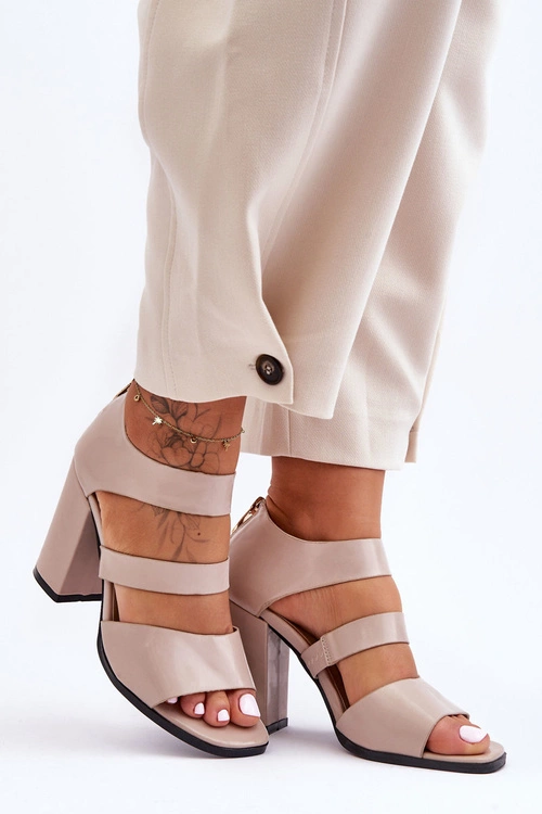 Skórzane Sandały Na Słupku S.Barski 80-4 Beżowe