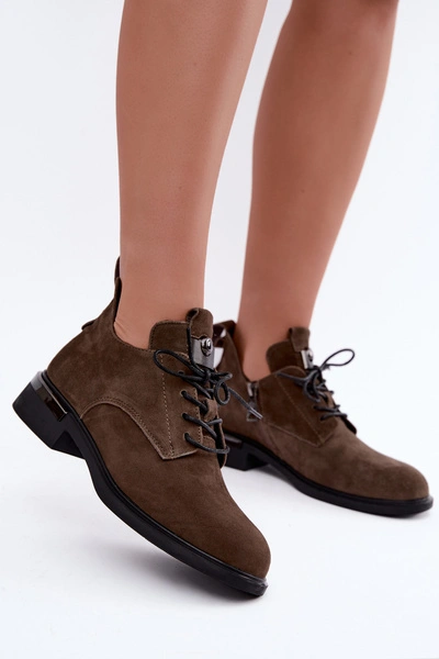 Botki Trzewiki Damskie Z Naturalnego Zamszu Vinceza 89151 Khaki