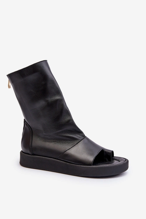 Zazoo 3441 Sandały Damskie Skórzane Z Cholewka Czarne