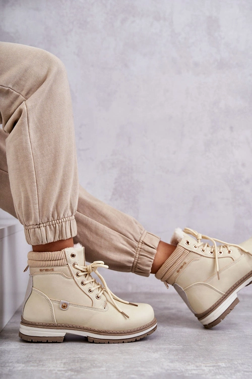 Damskie Ocieplane Botki Trapery Beżowe Liv