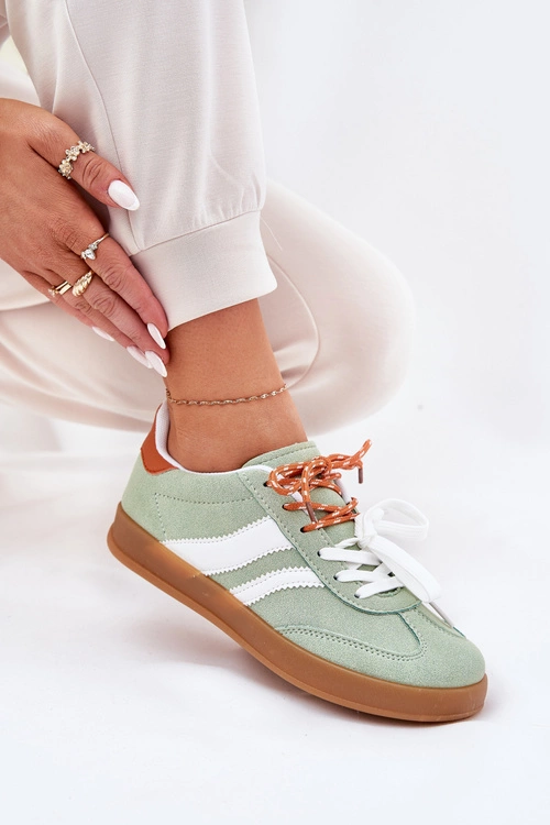 Niskie Sneakersy Damskie Z Podwójnym Sznurowaniem Zielone Ventus