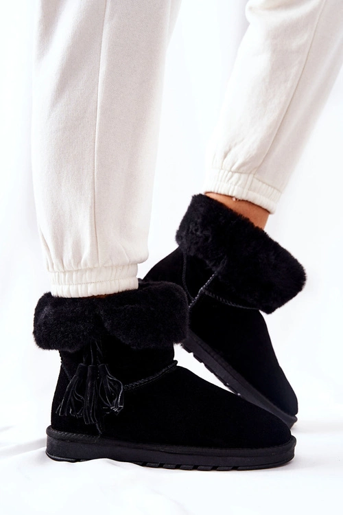 Śniegowce Ocieplane Frędzle Czarne Sorella