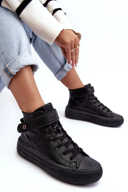 Trampki Damskie Ocieplane Na Platformie Big Star Czarne MM274008