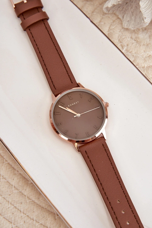 Damski Skórzany Analogowy Zegarek Bez Niklu Ernest Brązowy E94195