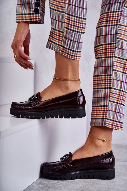 Damskie Skórzane Mokasyny Na Platformie Bordowe Venesia