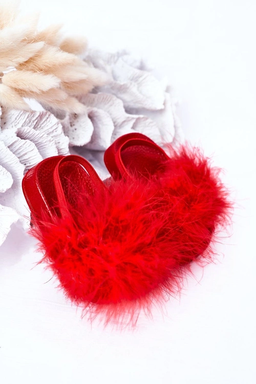 Dziecięce Gumowe Klapki Z Futerkiem Czerwone Skylar