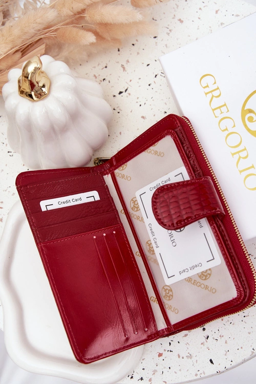 Lakierowany Portfel Damski Z Tłoczeniem I Złotym Detalem Czerwony Evlinne